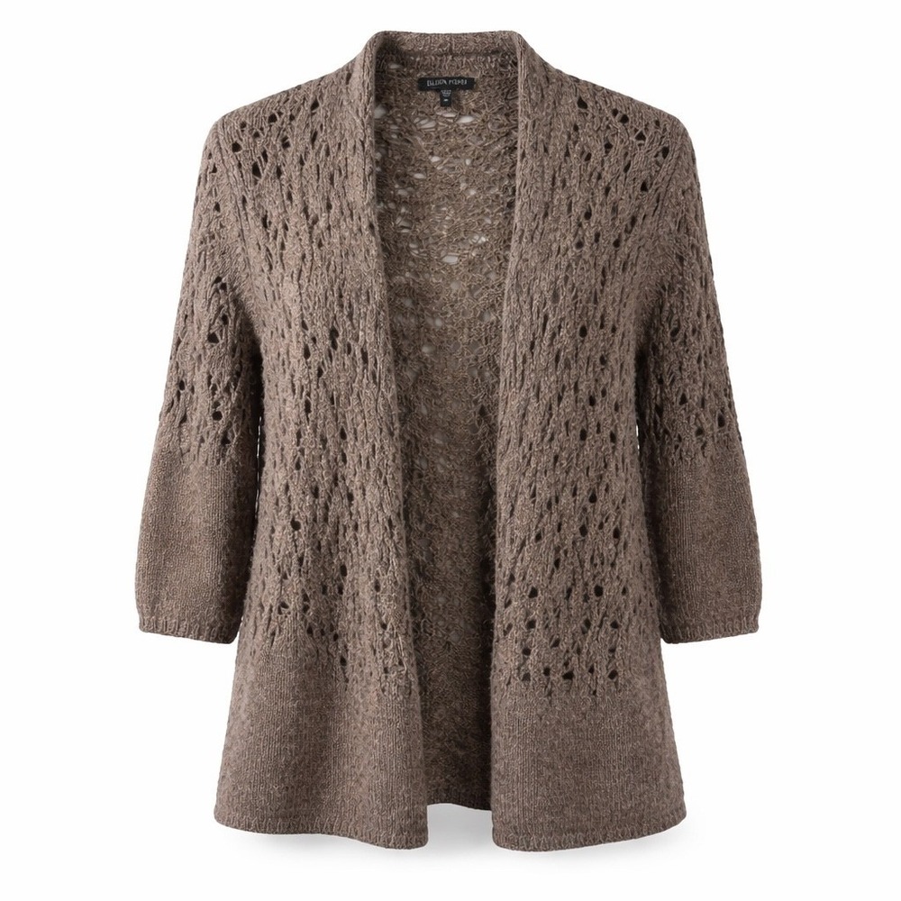 Eileen Fisher Wool Mohair Open Knit Cardigan Sweater Brown Taupe Womens Medium